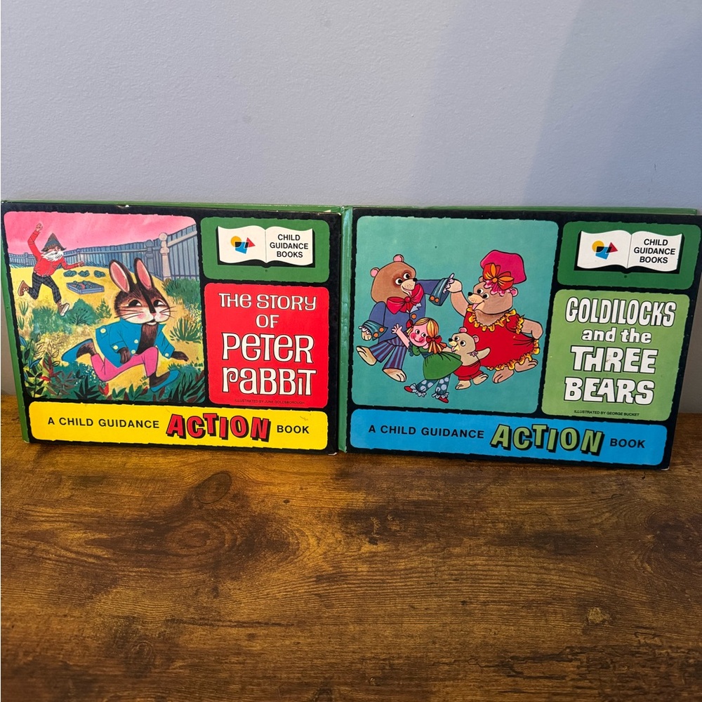 Vintage Child Guidance Action Books‎ Peter Rabbit & Goldilocks Moving Books Lot